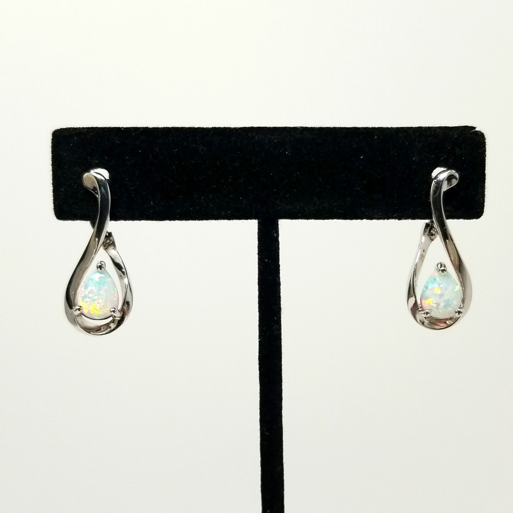 Kohls 925 SS Lab Created Opal Tear Drop Sterling Silver Earrings Wife Gift